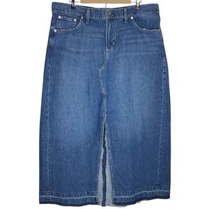 Gap Denim Maxi Skirt Womens 18/34 (39"waist) Blue Slit Raw Hem Coastal Cowgirl
